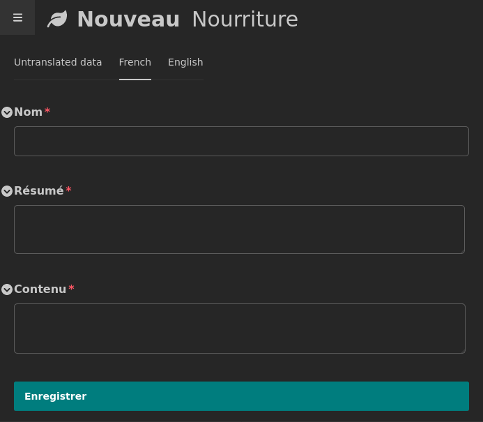 Food ModelAdmin Auto - Tab language